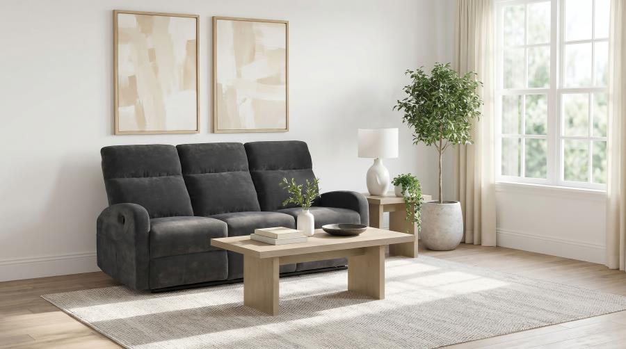 HAMILTON CHENILLE UPHOLSTERED MANUAL RECLINING SOFA CHARCOAL GREY