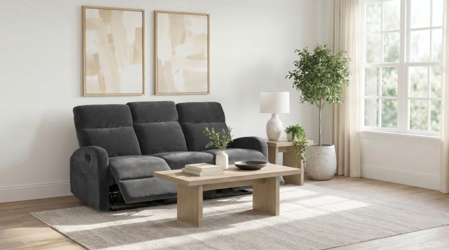 HAMILTON CHENILLE UPHOLSTERED MANUAL RECLINING SOFA CHARCOAL GREY