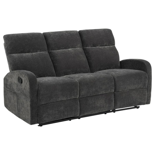 HAMILTON CHENILLE UPHOLSTERED MANUAL RECLINING SOFA CHARCOAL GREY