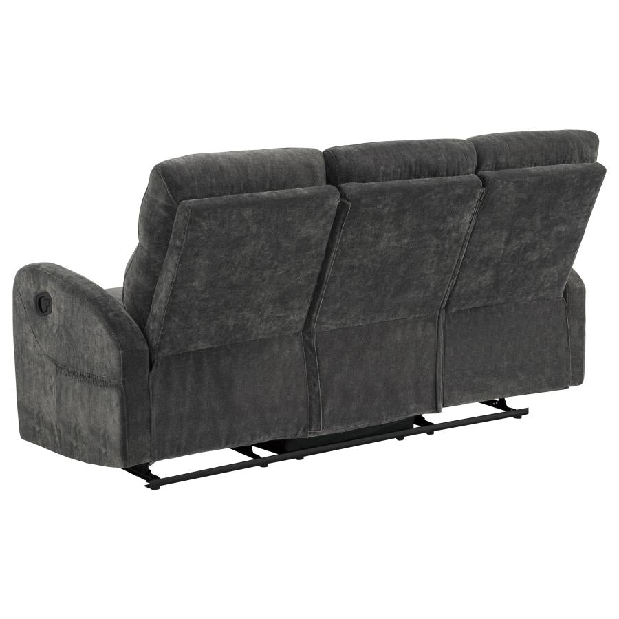 HAMILTON CHENILLE UPHOLSTERED MANUAL RECLINING SOFA CHARCOAL GREY