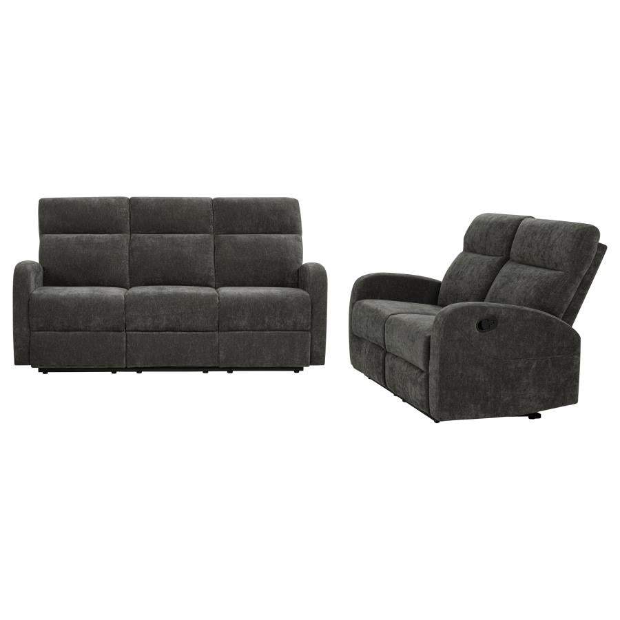 HAMILTON 2-PIECE CHENILLE MANUAL RECLINING SOFA SET CHARCOAL GREY