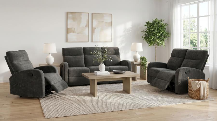 HAMILTON 3-PIECE CHENILLE MANUAL RECLINING SOFA SET CHARCOAL GREY