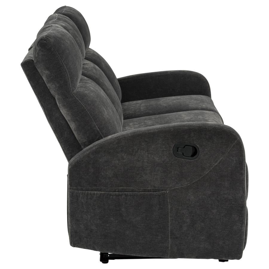 HAMILTON CHENILLE UPHOLSTERED MANUAL RECLINING SOFA CHARCOAL GREY