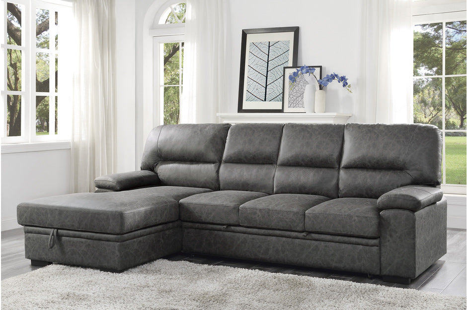 Michigan 2-Piece Sectional With Pull-Out Bed And Right Chaise With Hidden Storage In Dark Gray