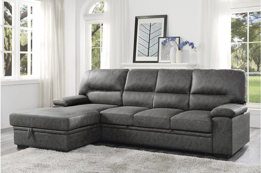 Michigan 2-Piece Sectional With Pull-Out Bed And Right Chaise With Hidden Storage In Dark Gray
