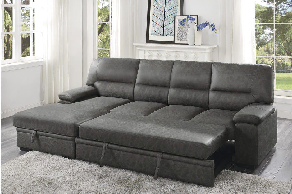 Michigan 2-Piece Sectional With Pull-Out Bed And Right Chaise With Hidden Storage In Dark Gray