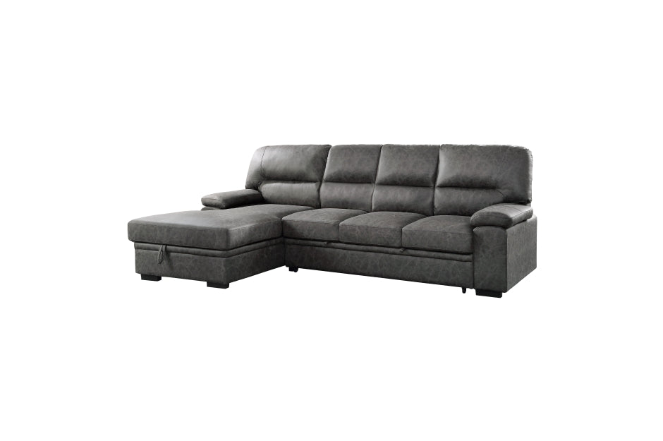 Michigan 2-Piece Sectional With Pull-Out Bed And Right Chaise With Hidden Storage In Dark Gray