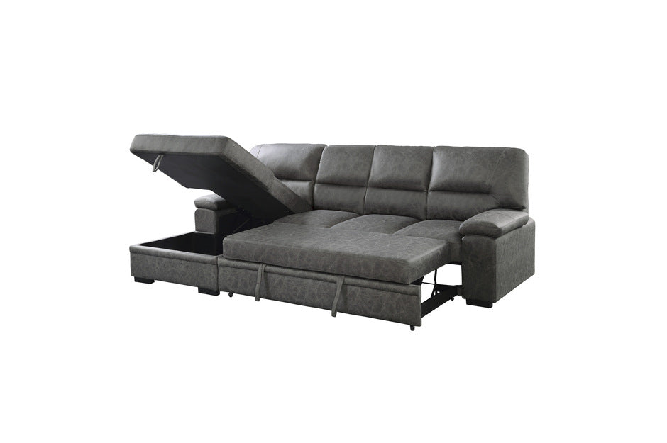 Michigan 2-Piece Sectional With Pull-Out Bed And Right Chaise With Hidden Storage In Dark Gray