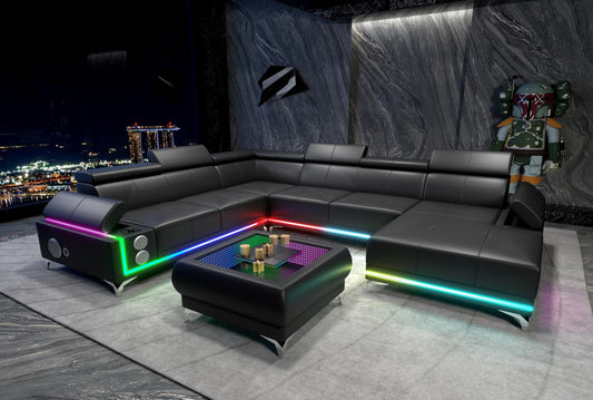 Raya 4PC Black Sectional with Adjustable Headrest