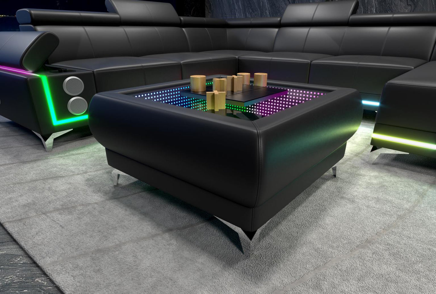 Raya 4PC Black Sectional with Adjustable Headrest
