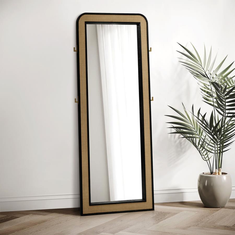 ARINI CANE WEAVE FULL LENGTH STANDING FLOOR MIRROR BLACK