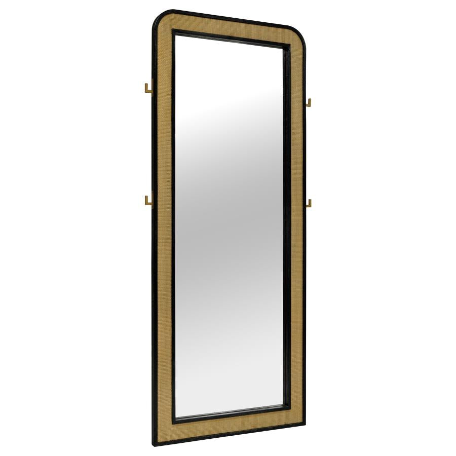 ARINI CANE WEAVE FULL LENGTH STANDING FLOOR MIRROR BLACK