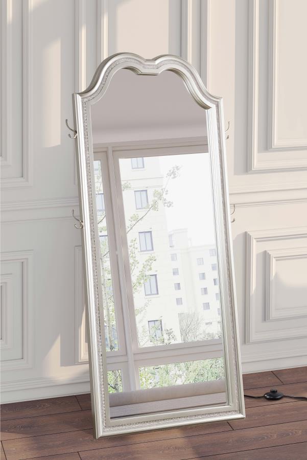 EVANGELINE FULL LENGTH LED LIGHT FLOOR MIRROR SILVER OAK