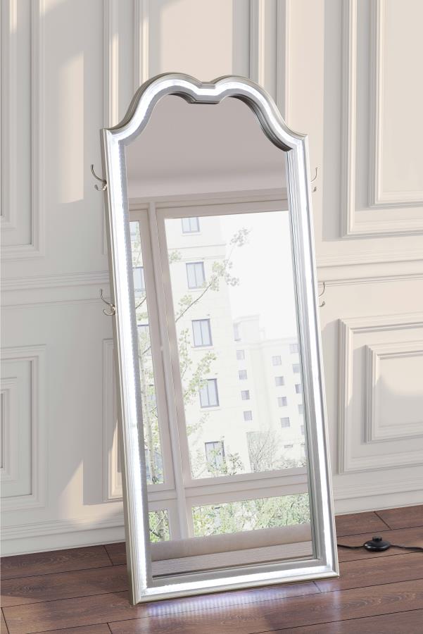 EVANGELINE FULL LENGTH LED LIGHT FLOOR MIRROR SILVER OAK