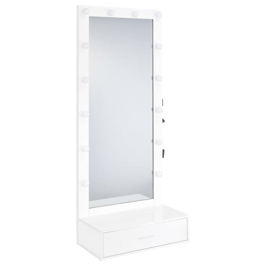 SPECTOR 1-DRAWER LIGHTED FULL-LENGTH FLOOR MIRROR WHITE HIGH GLOSS