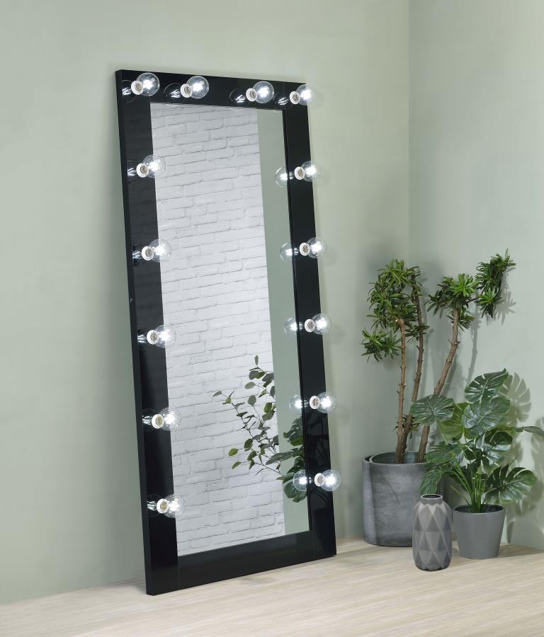 ZAYAN 32 X 71 INCH FLOOR MIRROR LED LIGHTING BLACK GLOSS