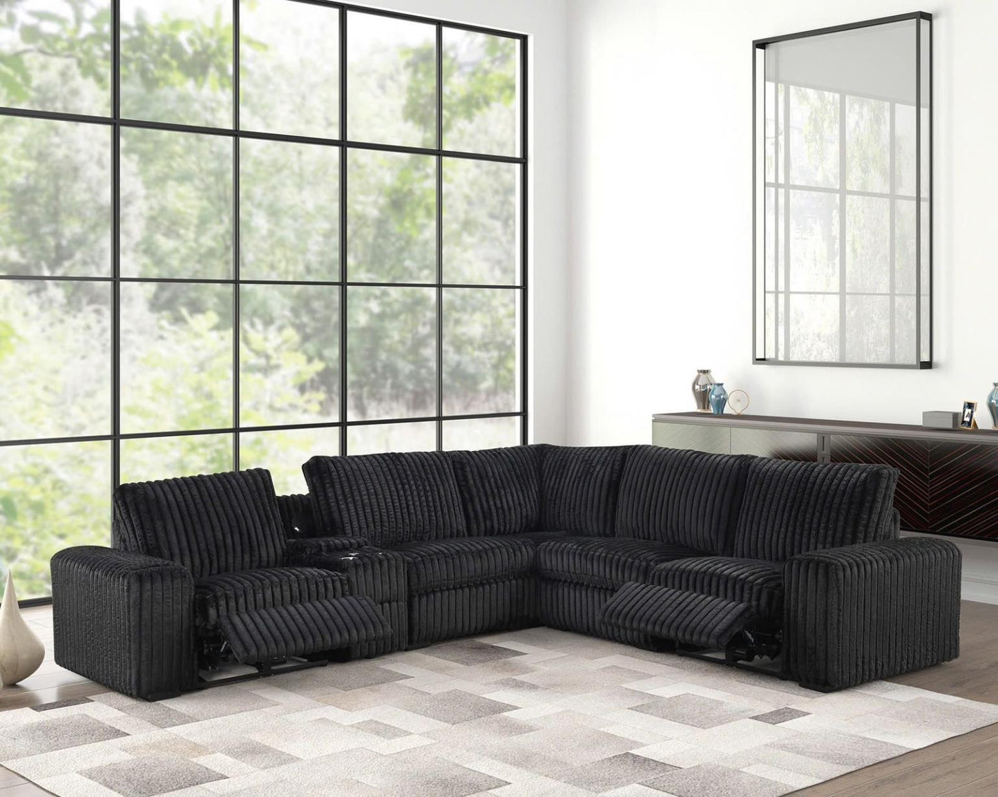 Vegas Black Power Recliner Sectional with Storage Console