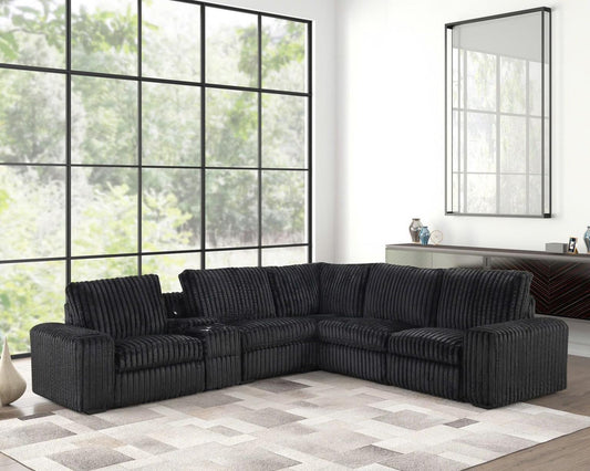 Vegas Black Power Recliner Sectional with Storage Console