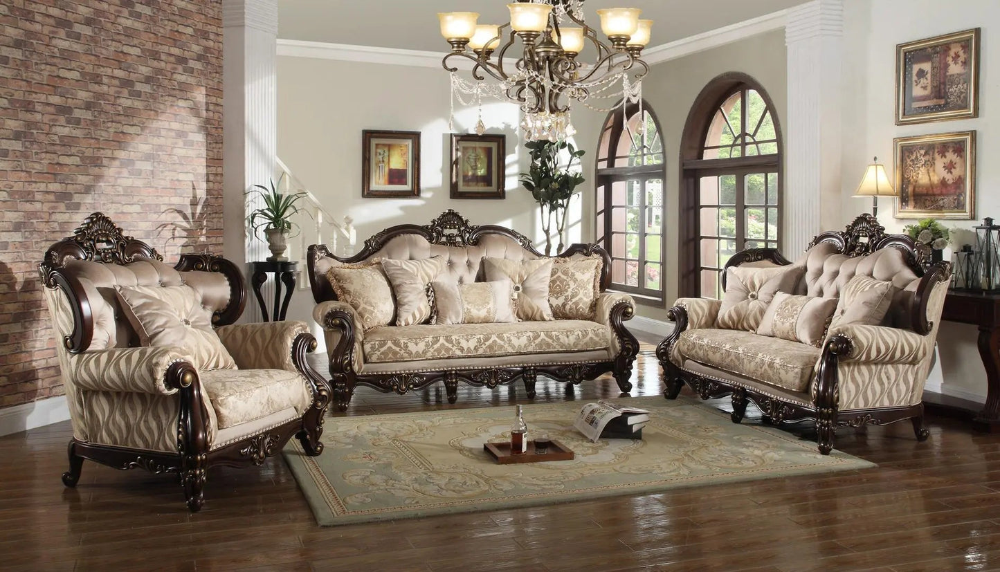 Jade Traditional Sofa and Loveseat in Cherry Wood Finish by Cosmos Furniture - ATL FURNITURE