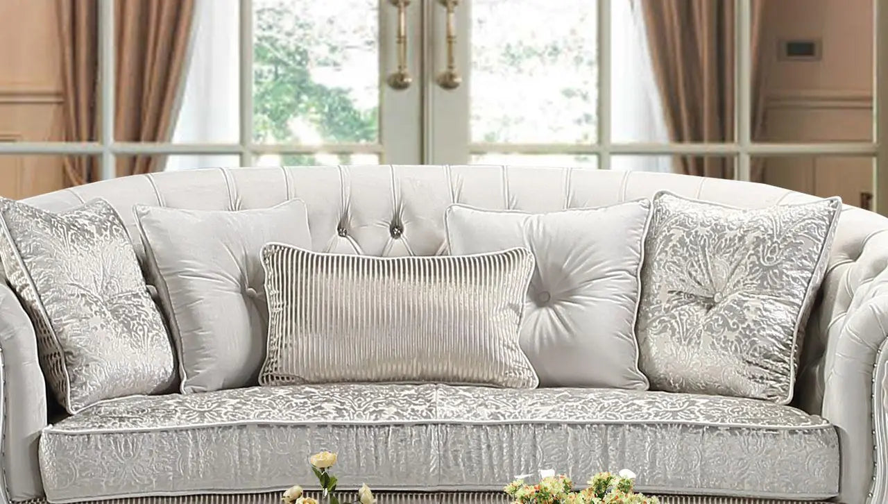 Juliana Traditional Sofa and Loveseat in Pearl White Wood Finish by Cosmos Furniture - ATL FURNITURE