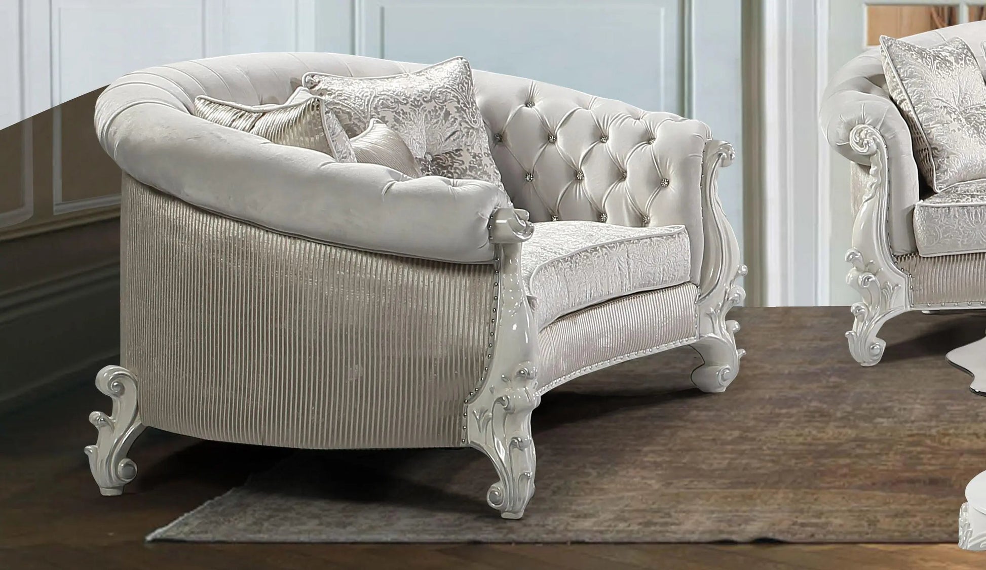 Juliana Traditional Sofa and Loveseat in Pearl White Wood Finish by Cosmos Furniture - ATL FURNITURE