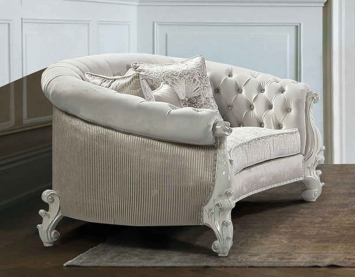 Juliana Traditional Sofa and Loveseat in Pearl White Wood Finish by Cosmos Furniture - ATL FURNITURE