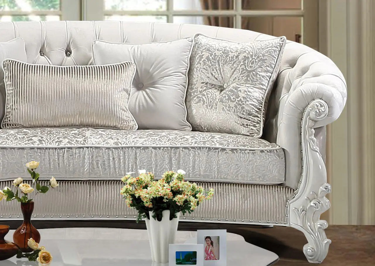 Juliana Traditional Sofa and Loveseat in Pearl White Wood Finish by Cosmos Furniture - ATL FURNITURE