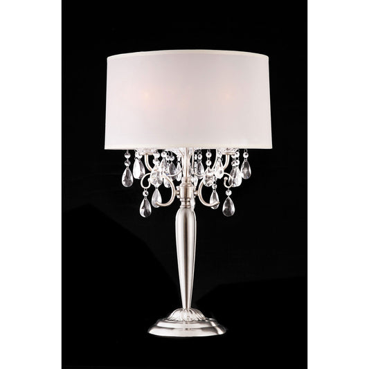 Sophy White/Chrome Table Lamp, Hanging Crystal - ATL FURNITURE