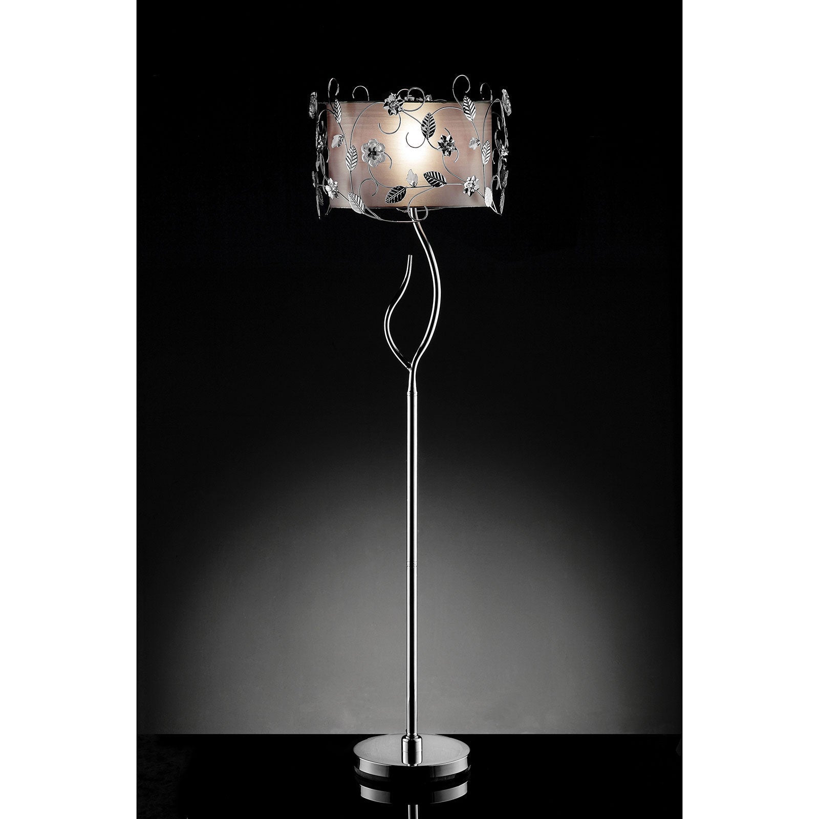 Elva Silver/Chrome Floor Lamp, Double Shade - ATL FURNITURE