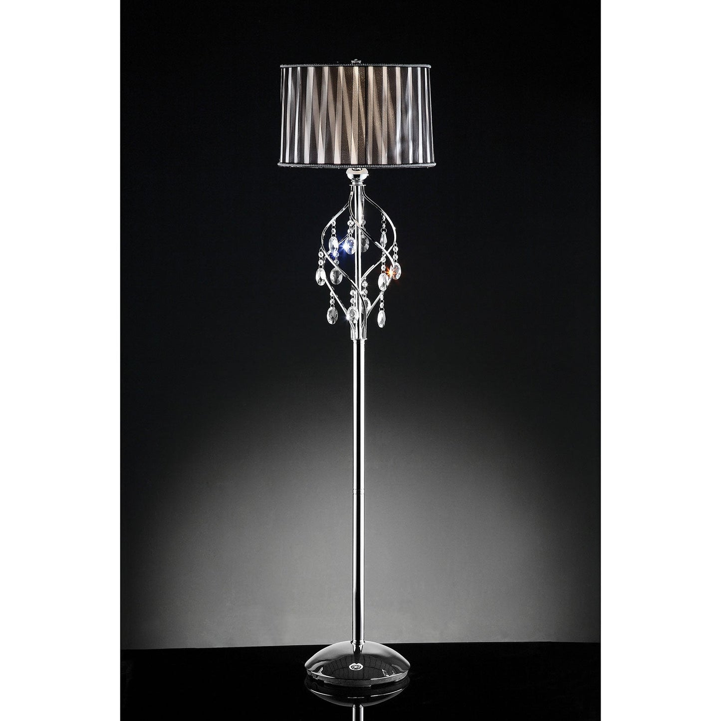 Arya Black/Chrome Floor Lamp, Hanging Crystal - ATL FURNITURE