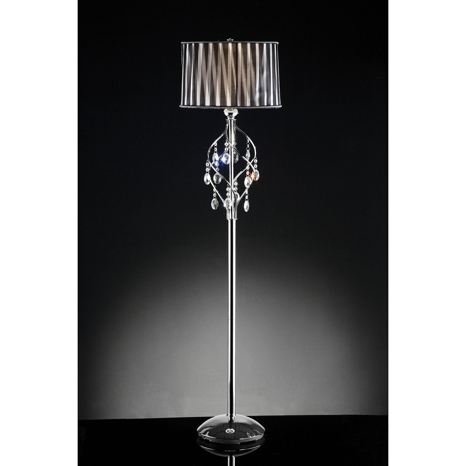 Arya Black/Chrome Floor Lamp, Hanging Crystal - ATL FURNITURE