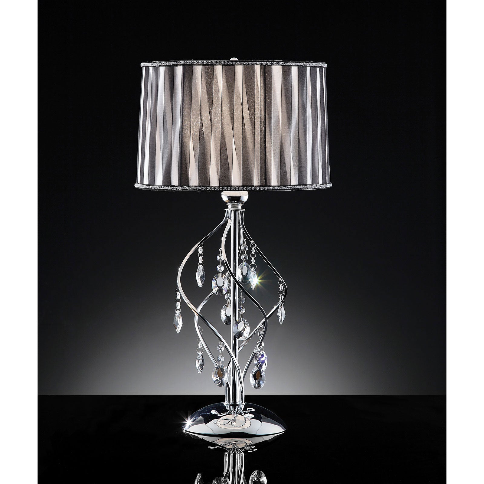 Arya Black/Chrome Table Lamp, Hanging Crystal - ATL FURNITURE