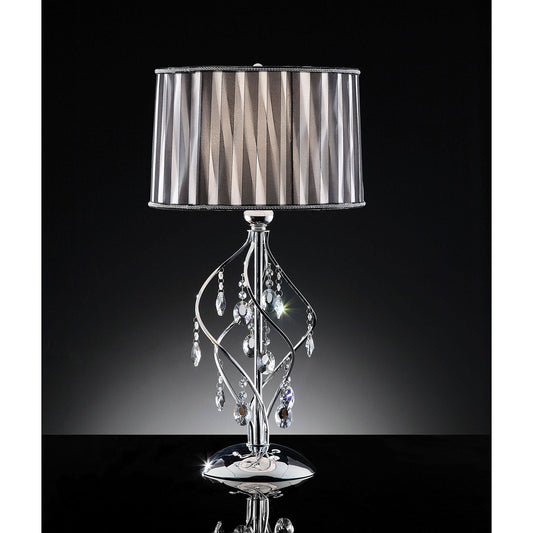 Arya Black/Chrome Table Lamp, Hanging Crystal - ATL FURNITURE