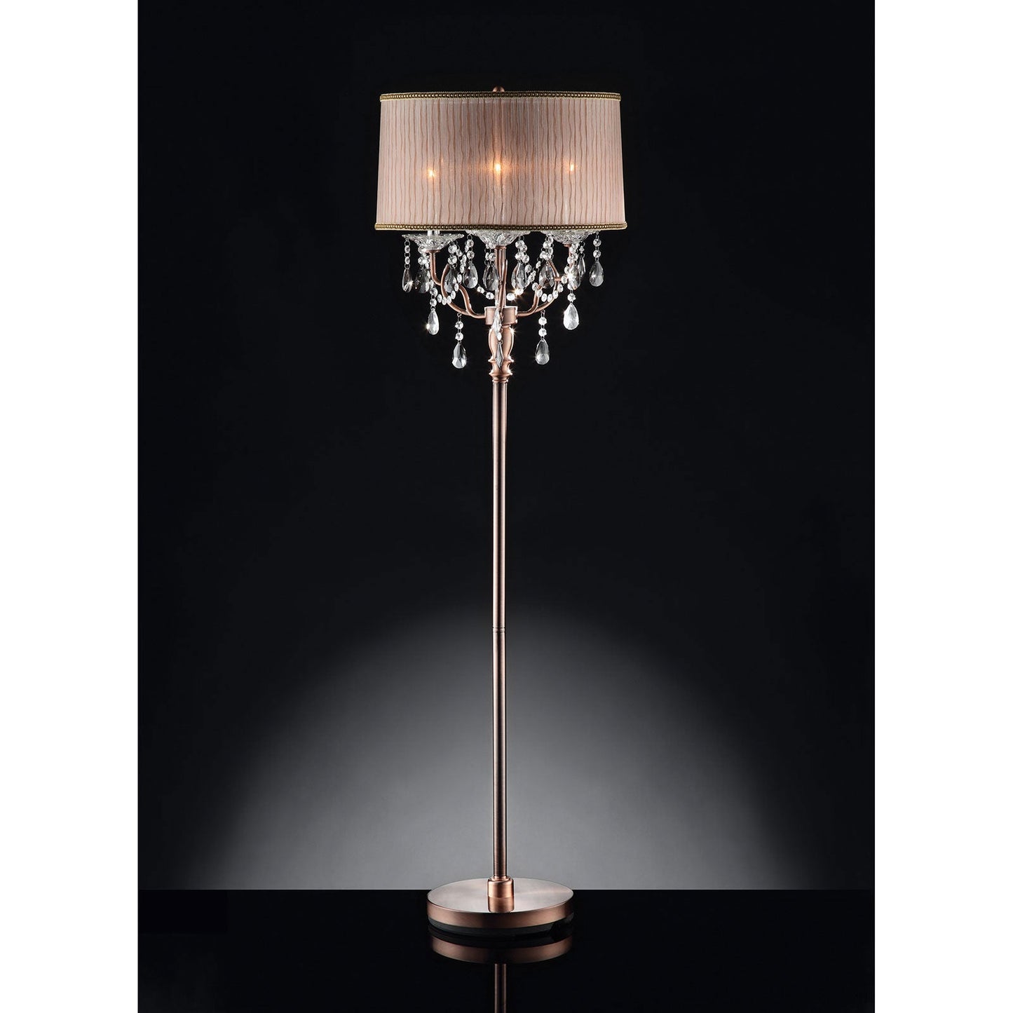 Cecelia Copper Floor Lamp, Hanging Crystal - ATL FURNITURE