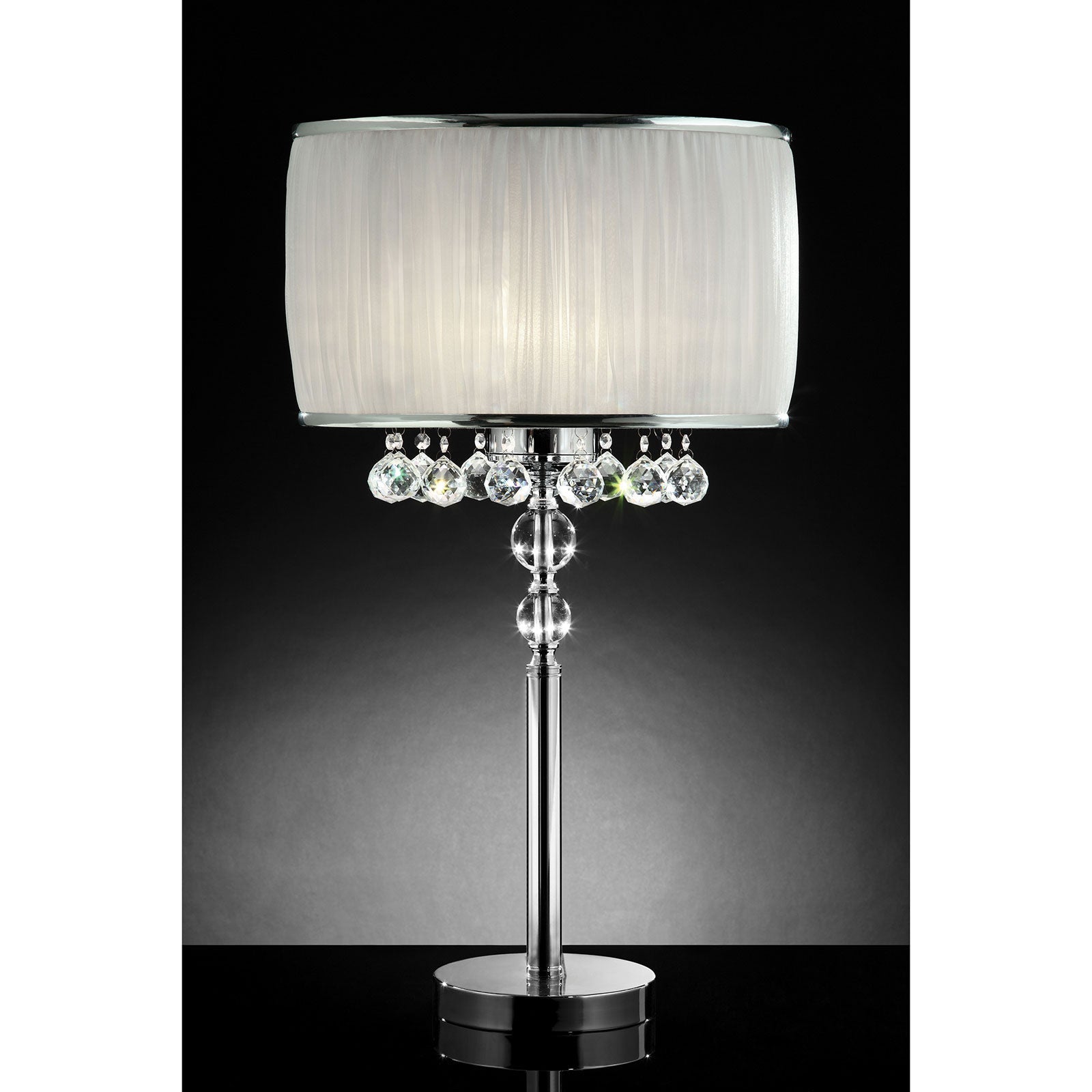 Chloe White/Chrome Table Lamp, Hanging Crystal - ATL FURNITURE