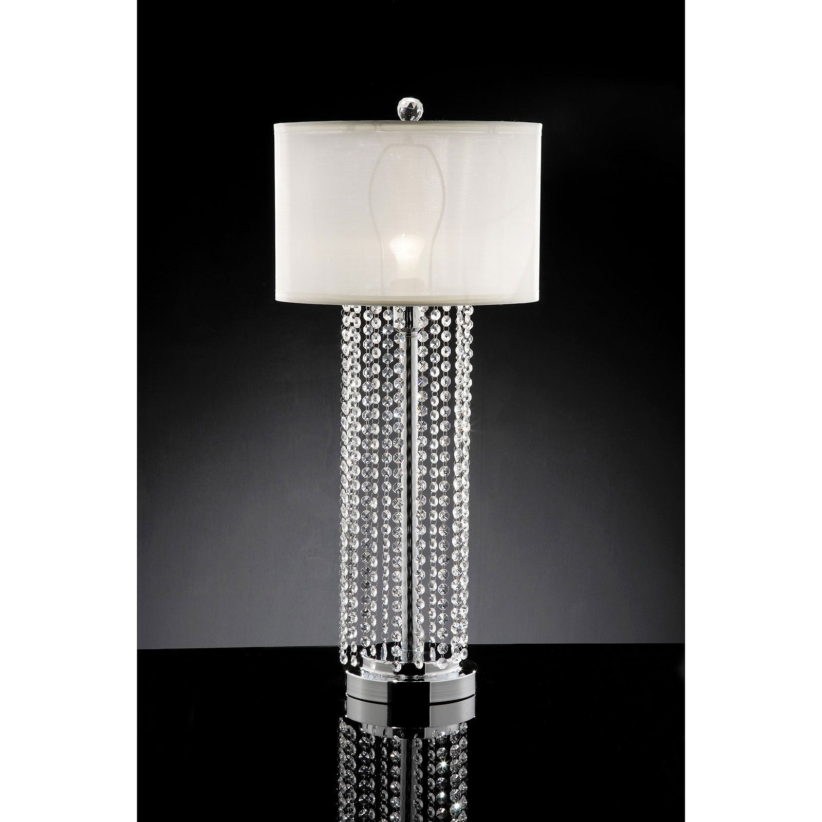 Claris White/Chrome Table Lamp, Hanging Crystal - ATL FURNITURE