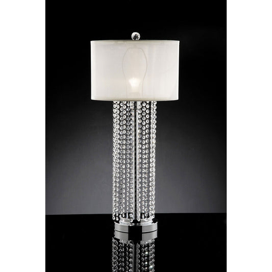 Claris White/Chrome Table Lamp, Hanging Crystal - ATL FURNITURE