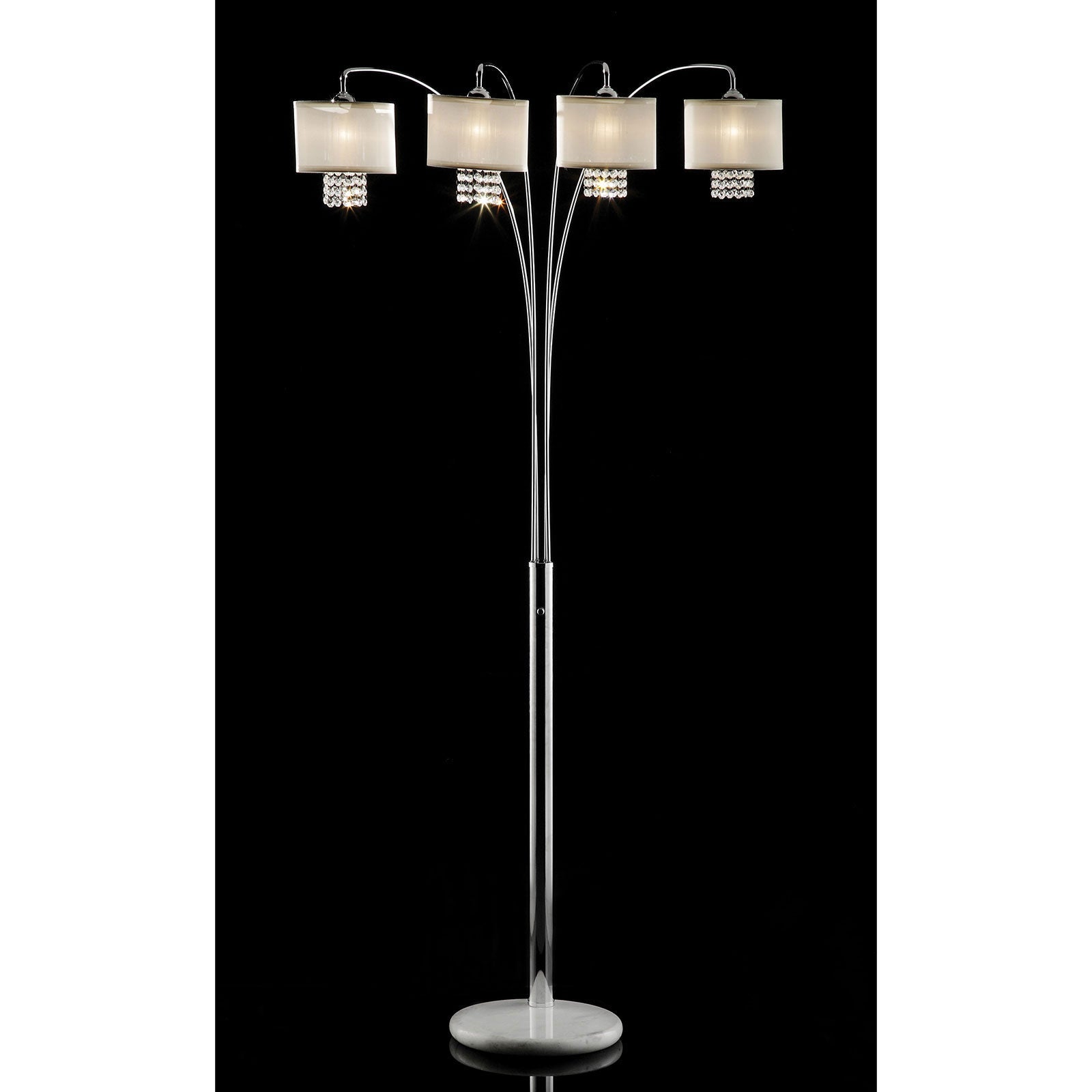 Claris Ivory/Chrome Arch Lamp, Hanging Crystal - ATL FURNITURE