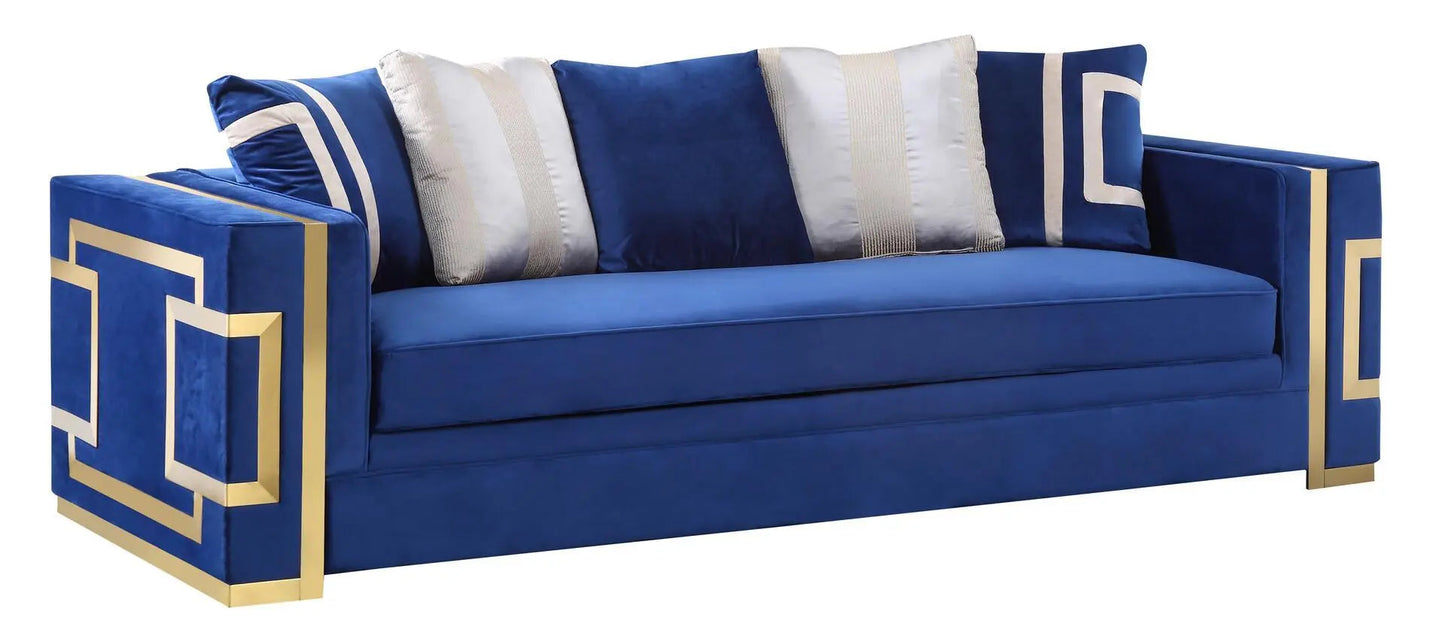 Lawrence Transitional Sofa and Loveseat in Navy Fabric by Cosmos Furniture - ATL FURNITURE