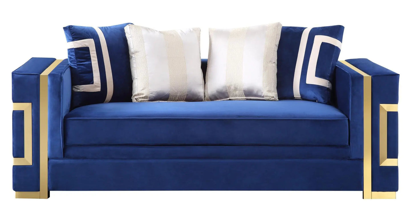 Lawrence Transitional Sofa and Loveseat in Navy Fabric by Cosmos Furniture - ATL FURNITURE