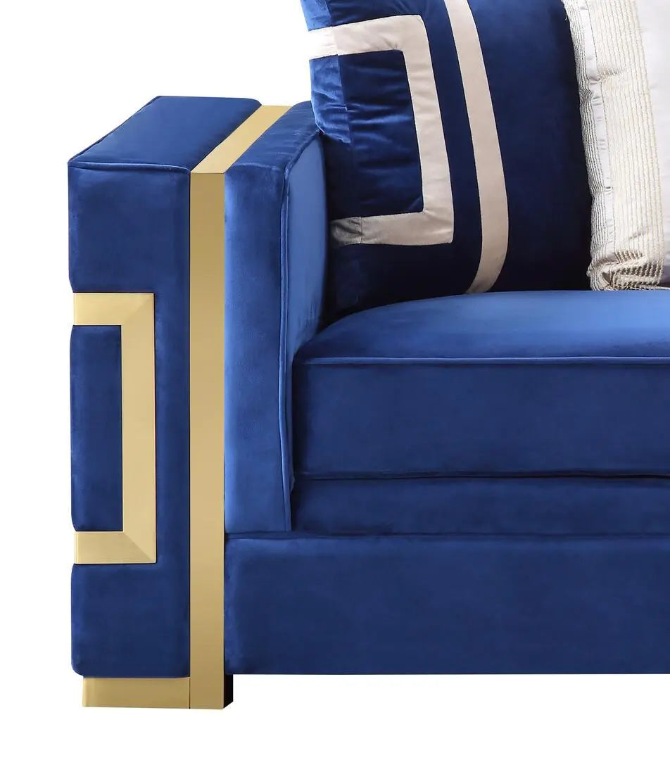 Lawrence Transitional Sofa and Loveseat in Navy Fabric by Cosmos Furniture - ATL FURNITURE