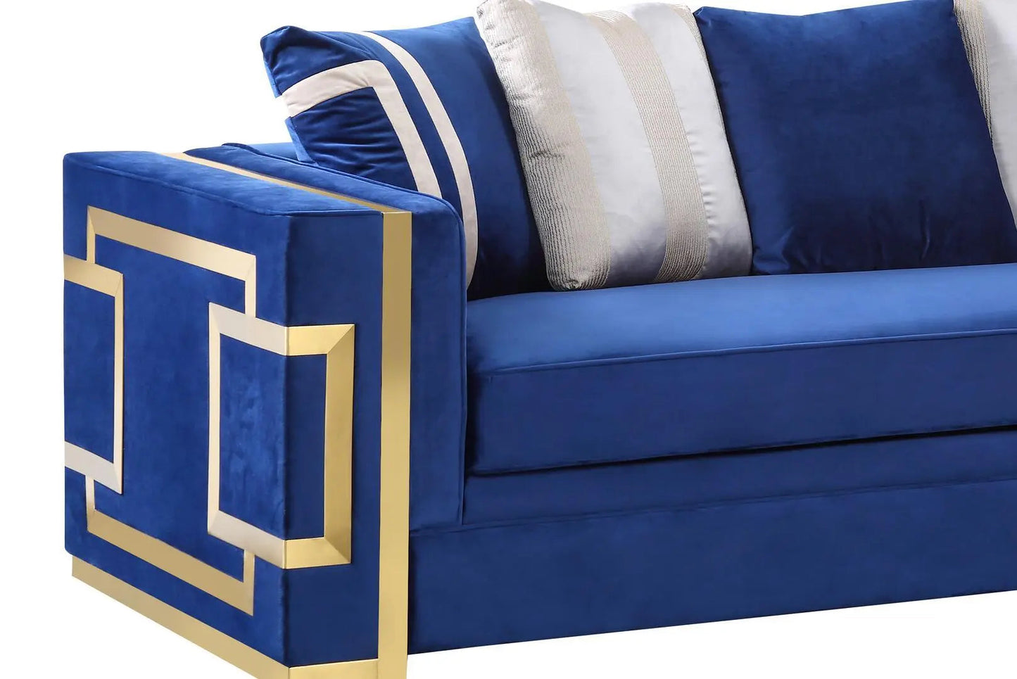 Lawrence Transitional Sofa and Loveseat in Navy Fabric by Cosmos Furniture - ATL FURNITURE