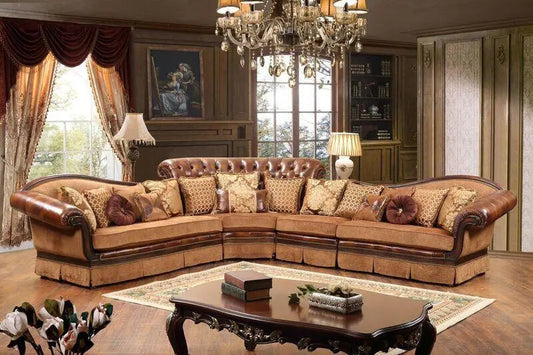 Linda Traditional Sectional in Cherry Wood Finish - ATL FURNITURE