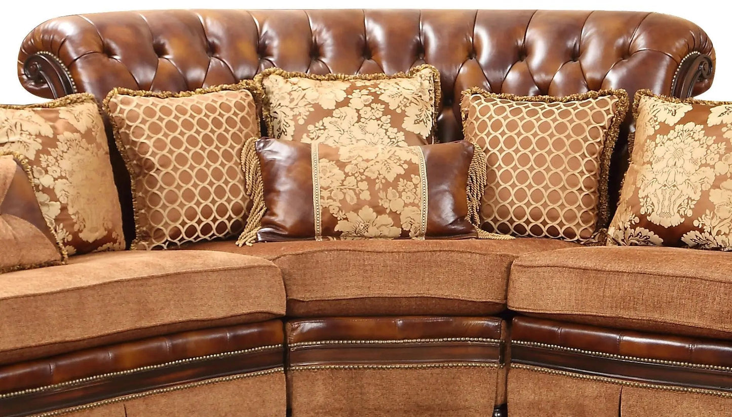 Linda Traditional Sectional in Cherry Wood Finish - ATL FURNITURE