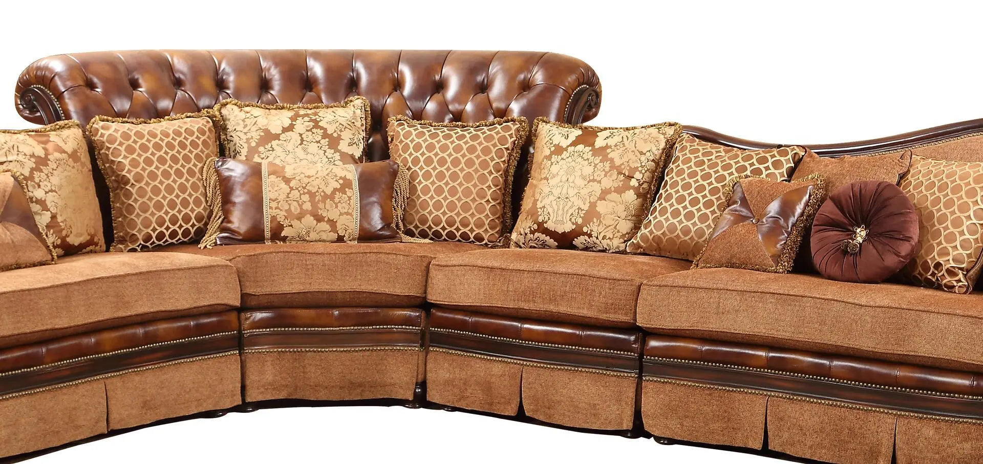 Linda Traditional Sectional in Cherry Wood Finish - ATL FURNITURE