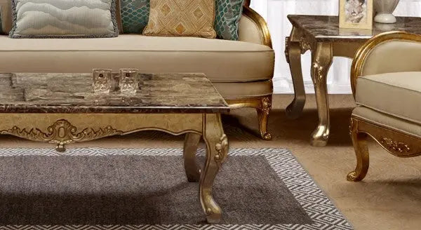 Majestic Traditional Sofa and Loveseat in Gold & Light Beige Wood Finish by Cosmos Furniture - ATL FURNITURE