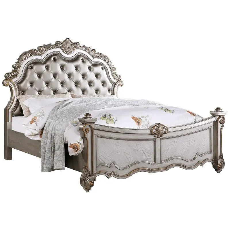 Melrose 6Pc Transitional Bedroom Set in Silver Finish by Cosmos Furniture - ATL FURNITURE