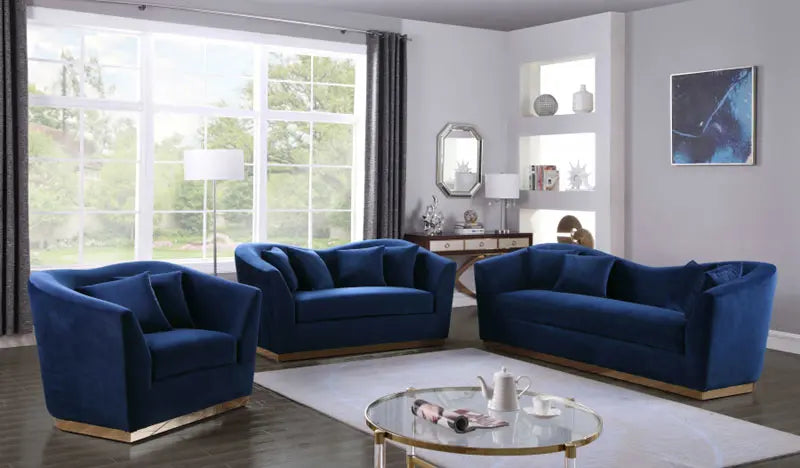 Arabella 3 Piece Living Room Set In Navy - ATL FURNITURE