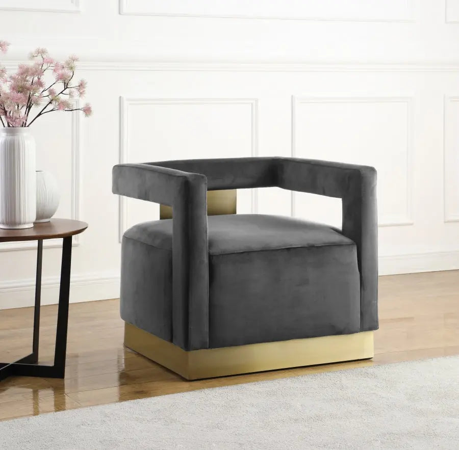 Armani Velvet Accent Chair In Grey - 597Grey - ATL FURNITURE