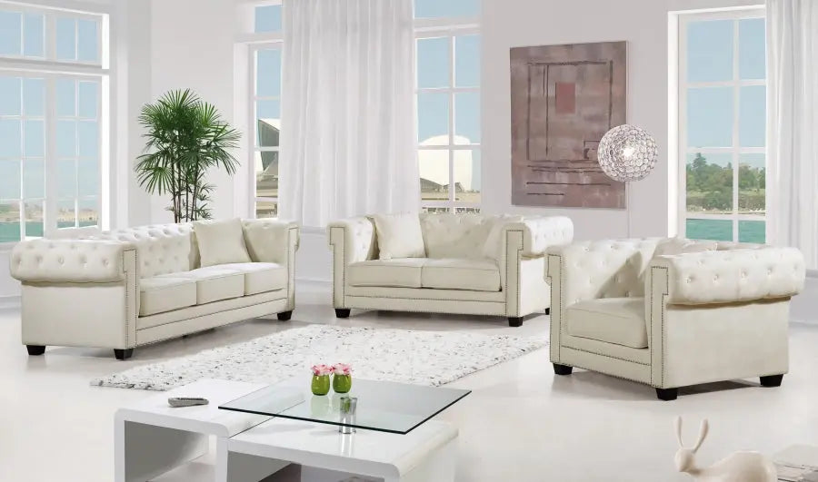 Bowery 3 Piece Living Room Set In Cream - ATL FURNITURE